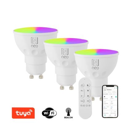 Immax NEO 07724CDO - 3 kpl setti himmennettäviä LED RGB+CCT GU10-lamppuja 4,8W/230V 2700-6500K Wi-Fi Tuya + kaukosäädin