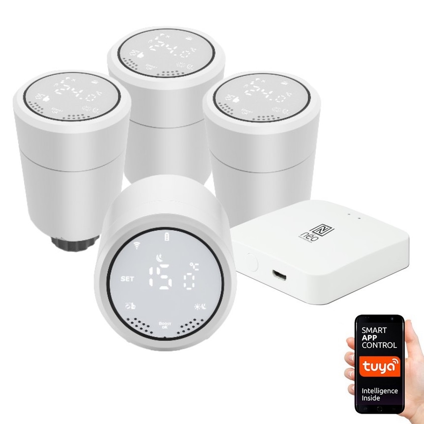 Immax NEO 07732C-SET 4x termostaattipää + BRIDGE PRO v3 2xAA/3V Wi-Fi Tuya