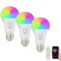 Immax NEO 07733CDO - SARJA 3x himmennettävä LED RGB+CCT lamppu E27/11W/230V Wi-Fi Tuya + kaukosäädin
