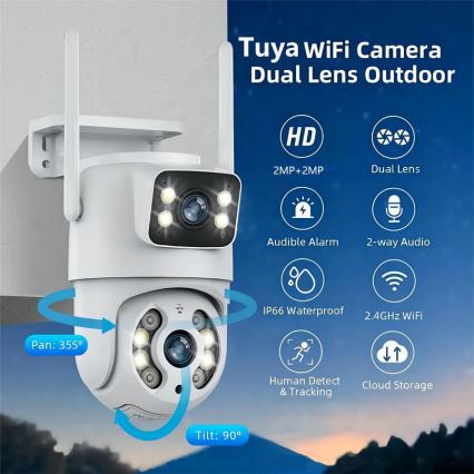 Immax NEO 07783L - Älykäs ulkokamera DOUBLE-anturilla 355° P/T 2x2MP IP65 Wi-Fi Tuya