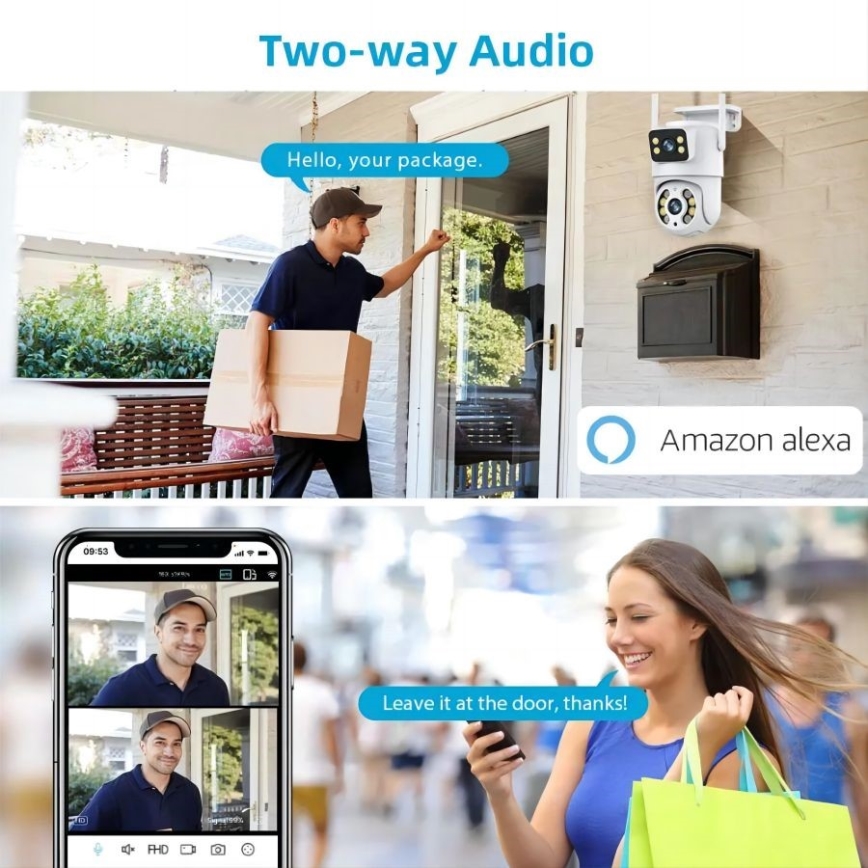 Immax NEO 07783L - Älykäs ulkokamera DOUBLE-anturilla 355° P/T 2x2MP IP65 Wi-Fi Tuya