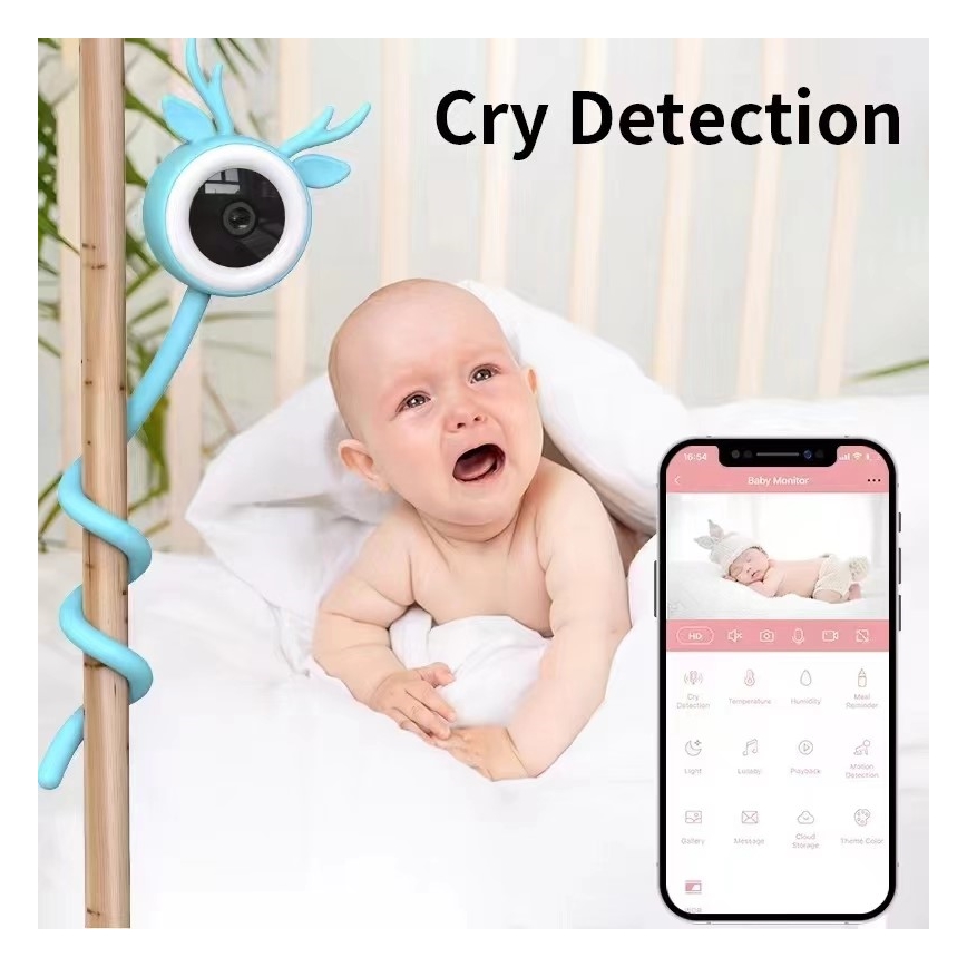 Immax NEO 07797L - Älykäs ladattava itkuhälytin 5V Wi-Fi Tuya sininen