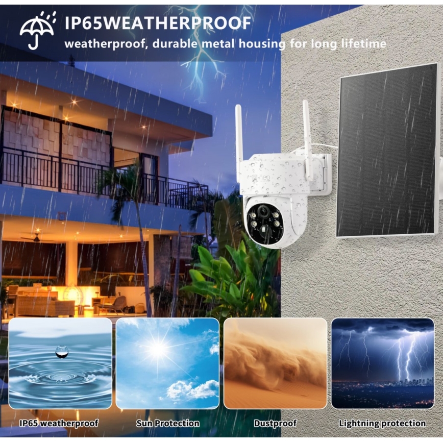 Immax NEO 07804L - Älykäs ulkokäyttöön tarkoitettu aurinkokamera, jossa 9000 mAh akku, Wi-Fi, Tuya ja IP65-suojaus