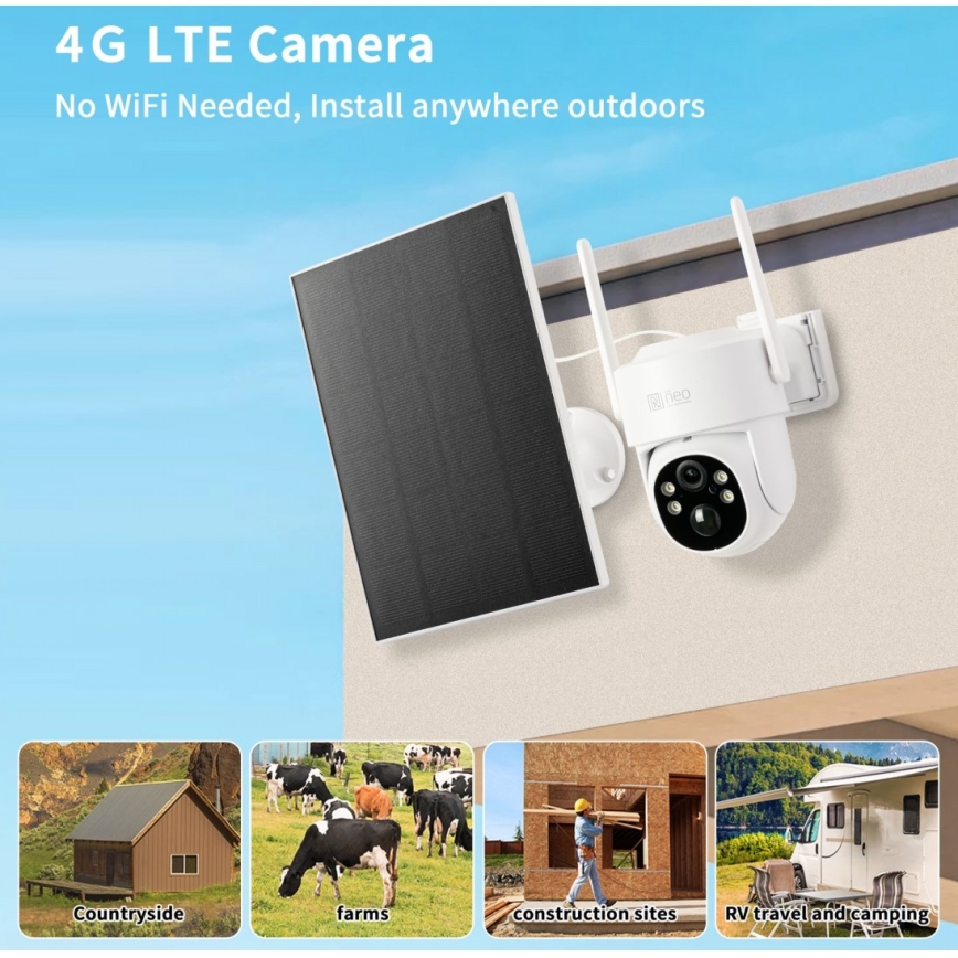 Immax NEO 07804L - Älykäs ulkokäyttöön tarkoitettu aurinkokamera, jossa 9000 mAh akku, Wi-Fi, Tuya ja IP65-suojaus