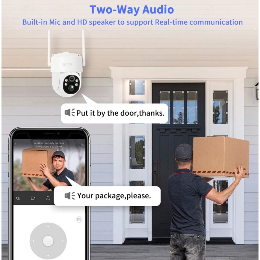 Immax NEO 07804L - Älykäs ulkokäyttöön tarkoitettu aurinkokamera, jossa 9000 mAh akku, Wi-Fi, Tuya ja IP65-suojaus