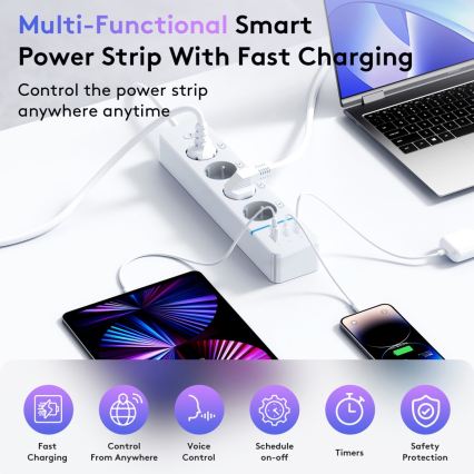 Immax NEO 07821L - Jatkojohto NEO LITE Smart 4AC+1xUSB+2xUSB-C Wi-Fi