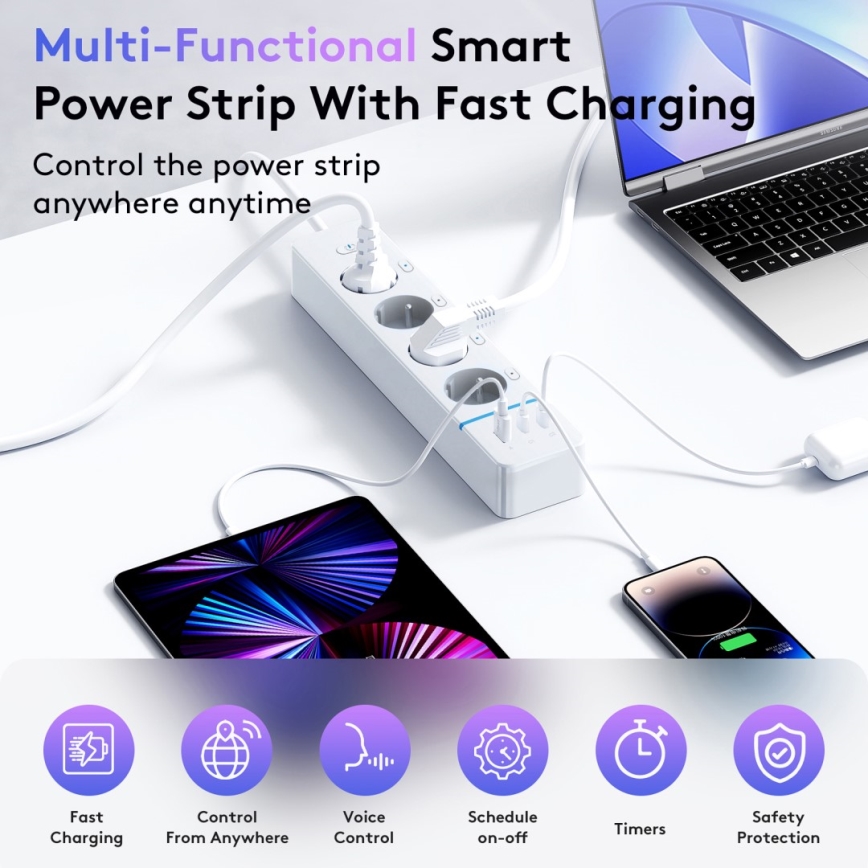 Immax NEO 07821L - Jatkojohto NEO LITE Smart 4AC+1xUSB+2xUSB-C Wi-Fi