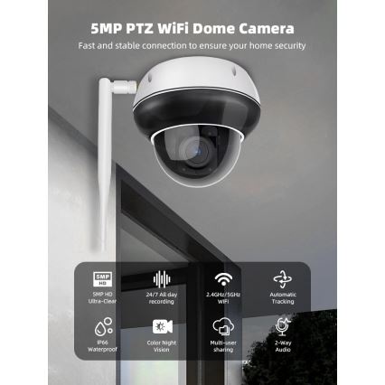 Immax NEO 07825L - Älykäs ulkokamera DOME-anturilla, 5 MP, 230 V, IP66, TUYA, Wi‑Fi