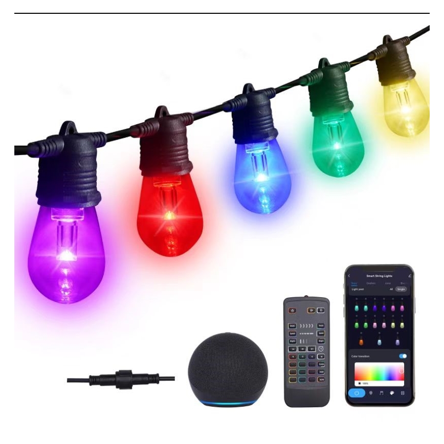 LED RGB+CCT Himmennettävä ulko ketju SEPPELE 15xLED/1W/230V 15m Wi-Fi Tuya IP65 + kauko-ohjaus