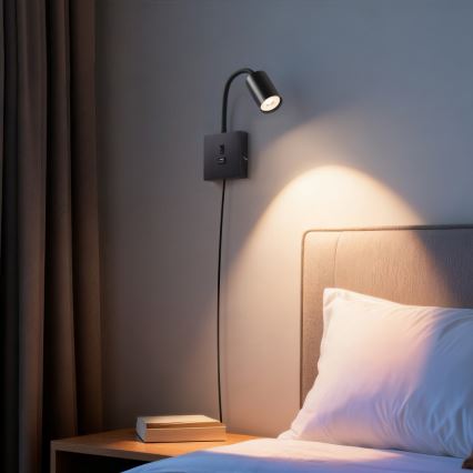 Immax NEO 08295L - Seinävalaisin USB-liitännällä PUNTO 1xGU10/9W/230V musta
