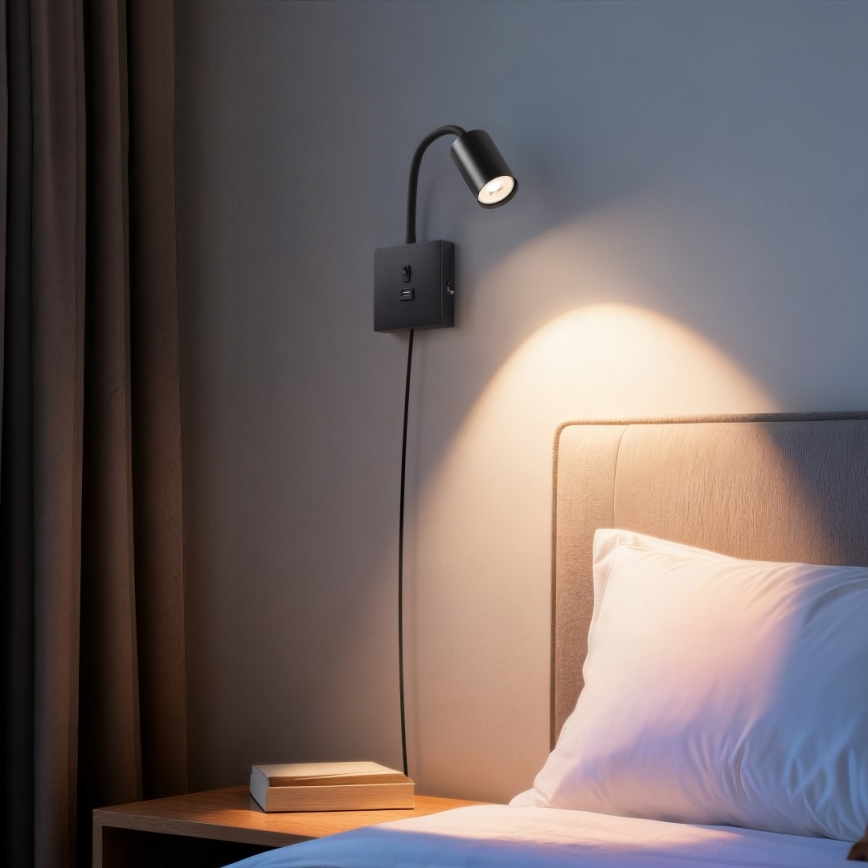 Immax NEO 08295L - Seinävalaisin USB-liitännällä PUNTO 1xGU10/9W/230V musta