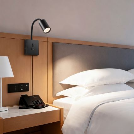 Immax NEO 08295L - Seinävalaisin USB-liitännällä PUNTO 1xGU10/9W/230V musta