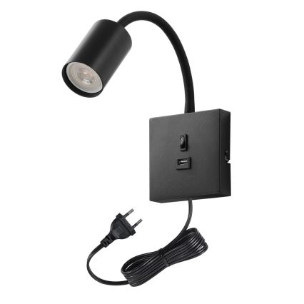 Immax NEO 08295L - Seinävalaisin USB-liitännällä PUNTO 1xGU10/9W/230V musta