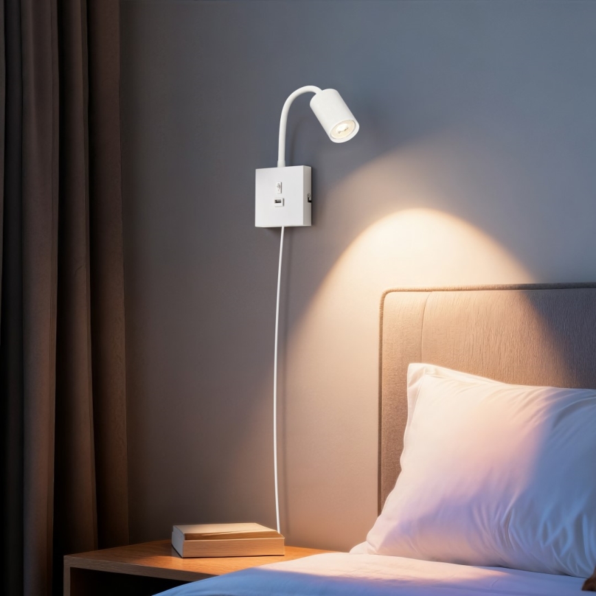 Immax NEO 08296L - PUNTO seinävalaisin USB-liitännällä, 1xGU10/9W/230V, valkoinen