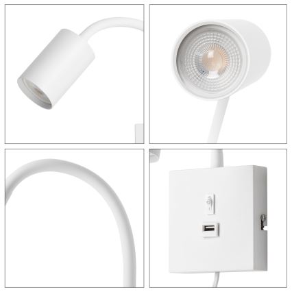 Immax NEO 08296L - PUNTO seinävalaisin USB-liitännällä, 1xGU10/9W/230V, valkoinen