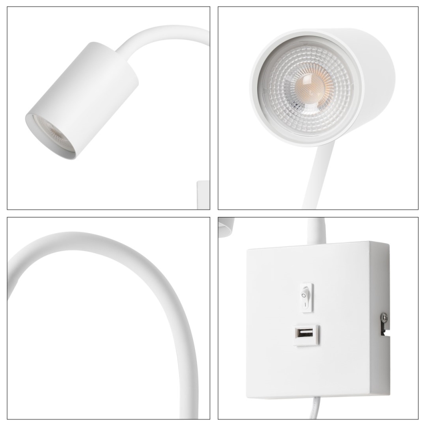 Immax NEO 08296L - PUNTO seinävalaisin USB-liitännällä, 1xGU10/9W/230V, valkoinen