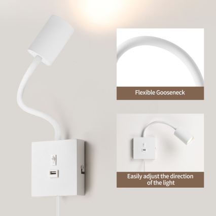 Immax NEO 08296L - PUNTO seinävalaisin USB-liitännällä, 1xGU10/9W/230V, valkoinen