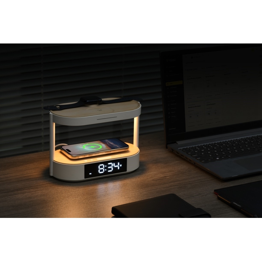 Immax NEO 09111L - Himennettävä LED-pöytävalaisin herätyskellolla ja latauksella TRIPLE DOCK LED/1,5W/5V