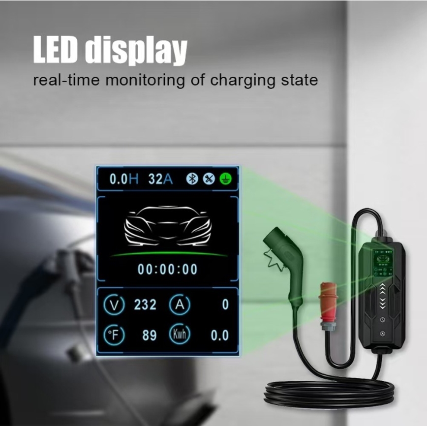 Immax - Kannettava latausasema sähköautoille EV AC Type 2 16A/380V 11kW + pistoke 230V 5m Wi-Fi Tuya