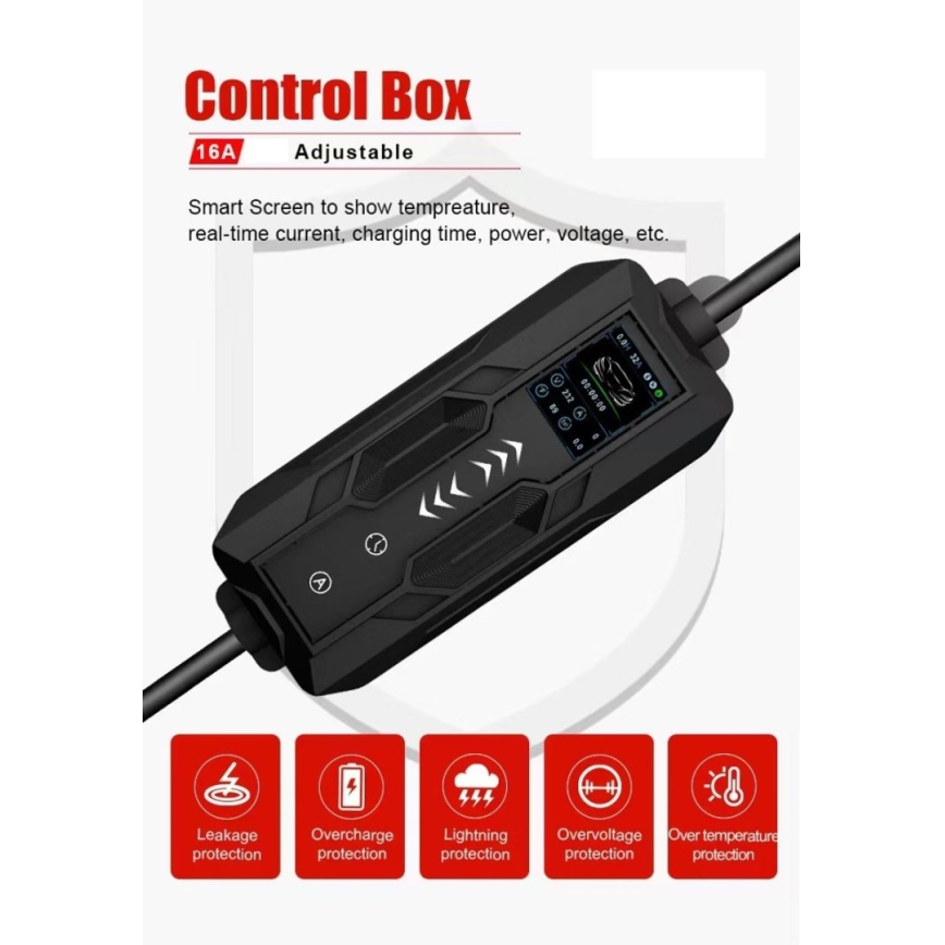 Immax - Kannettava latausasema sähköautoille EV AC Type 2 16A/380V 11kW + pistoke 230V 5m Wi-Fi Tuya