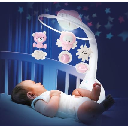 Infantino - Vauvan sängyn yläpuolinen karuselli 3-in-1 melodialla 3xAAA vaaleanpunainen