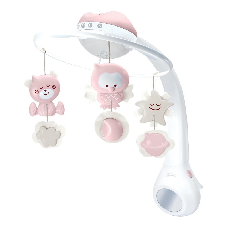 Infantino - Pinnasängyn mobiili melodialle ja projektori 3in1 3xAAA vaaleanpunainen
