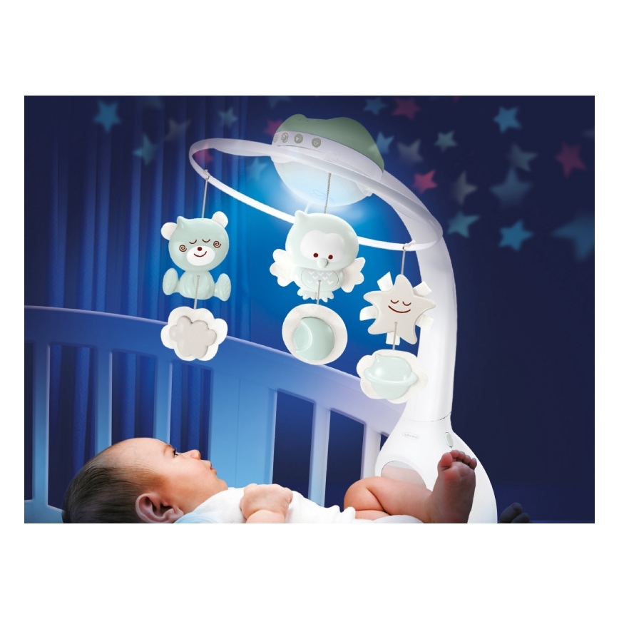 Infantino - Pinnasängyn mobiili melodialle ja projektori 3in1 3xAAA vihreä