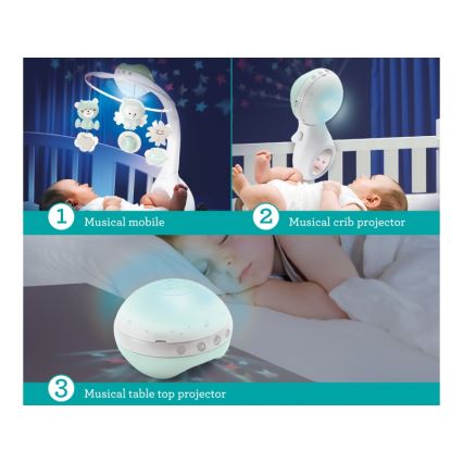 Infantino - Pinnasängyn mobiili melodialle ja projektori 3in1 3xAAA vihreä
