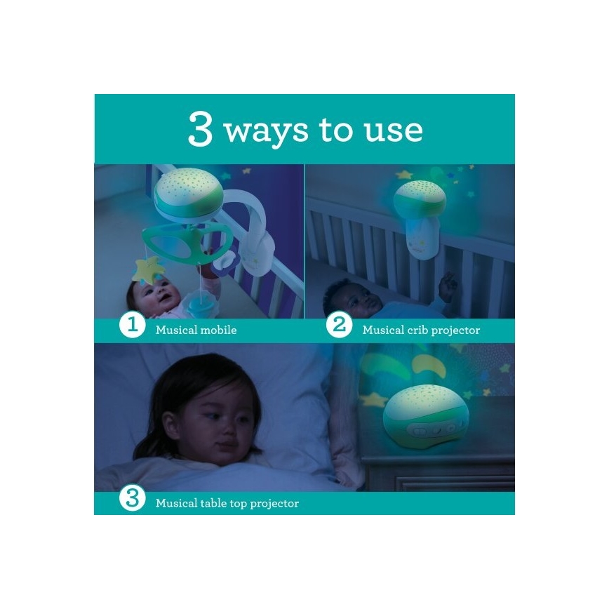 Infantino - Pinnasänky mobile kanssa melody 3in1 3xAA vihreä