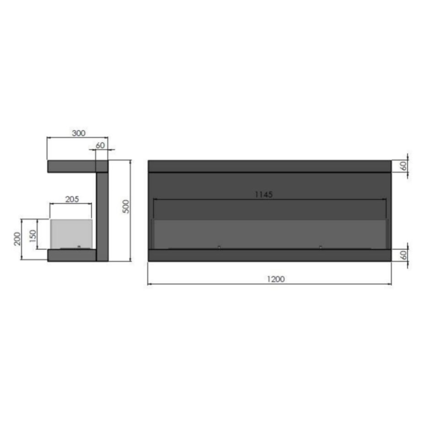 InFire - Built-in BIO takka 120x50 cm 5kW musta