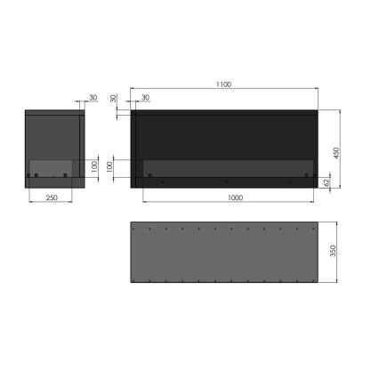 InFire - Kulma BIO takka 110x45 cm 3kW musta