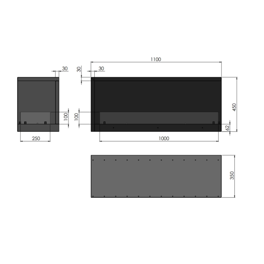 InFire - Kulma BIO takka 110x45 cm 3kW musta