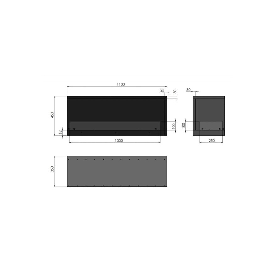 InFire - Kulma BIO takka 110x45 cm 3kW musta