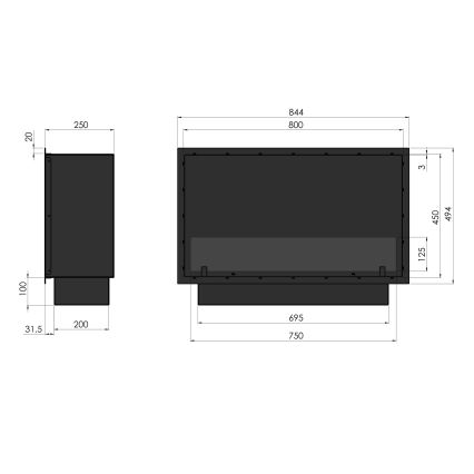 InFire - Sisäänrakennettu BIO takka 49,4x84,4 cm 3,5kW musta
