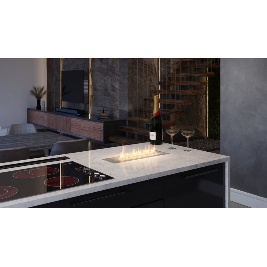 InFire - Sisäänrakennettu BIO takka 5,5x50 cm 3kW mattakromi