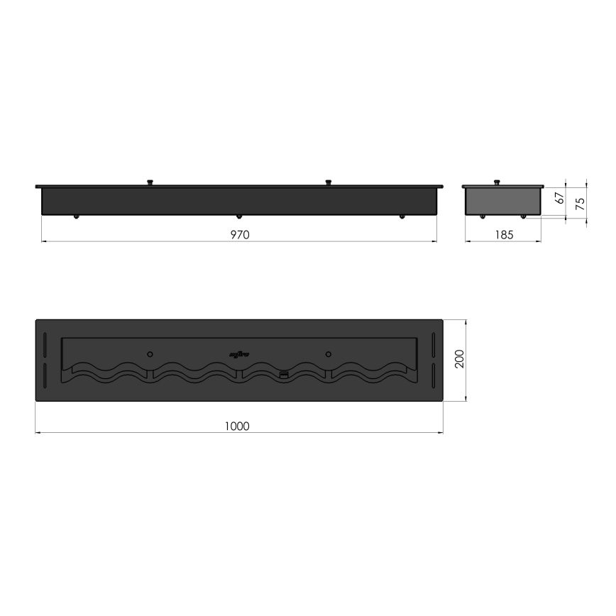 InFire - Sisäänrakennettu BIO takka 7,5x100 cm 6kW musta