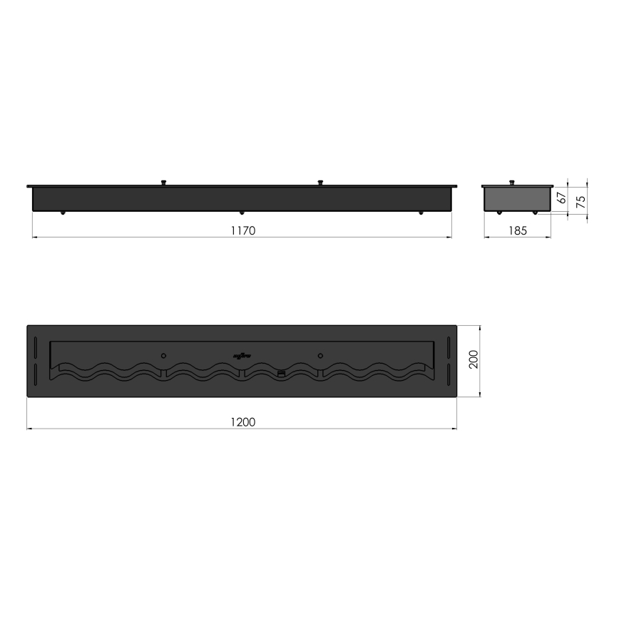 InFire - Sisäänrakennettu BIO takka 7,5x120 cm 7kW musta