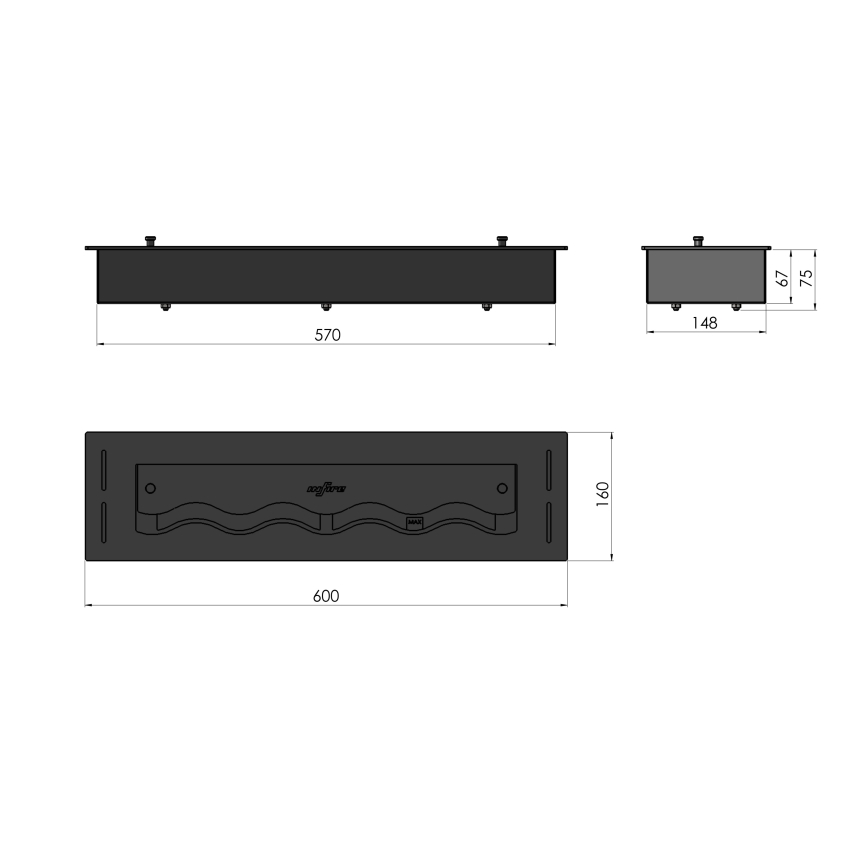 InFire - Sisäänrakennettu BIO takka 7,5x60 cm 3,5kW musta