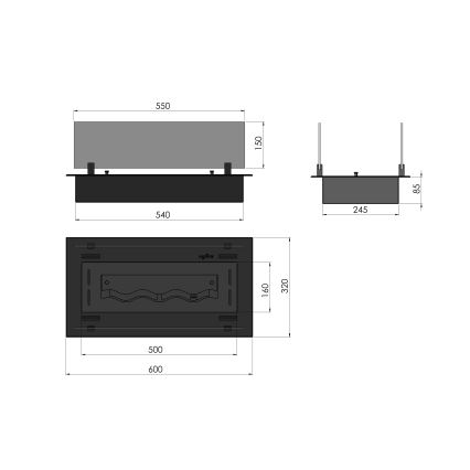 InFire - Sisäänrakennettu BIO takka 8,5x60 cm 3,5kW musta