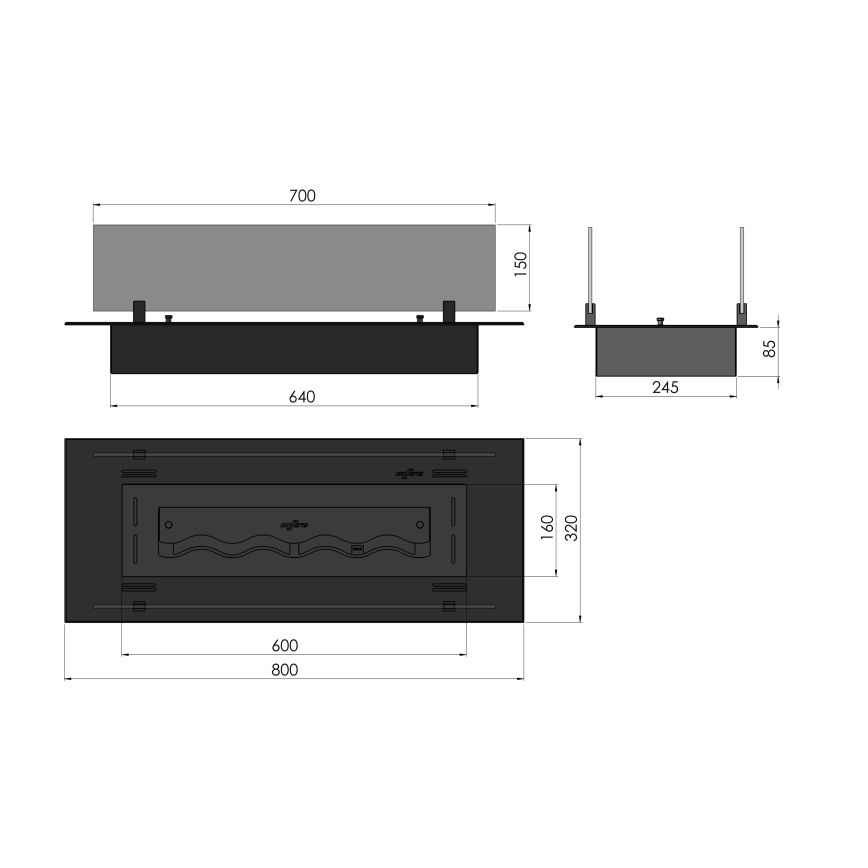 InFire - Sisäänrakennettu BIO takka 8,5x80 cm 3,5kW musta