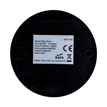 Infrapuna liiketunnistin 360° 200W/230V musta