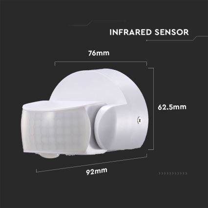 Infrapuna-ulkoliiketunnistin 180/360° 600W/230V IP65 valkoinen