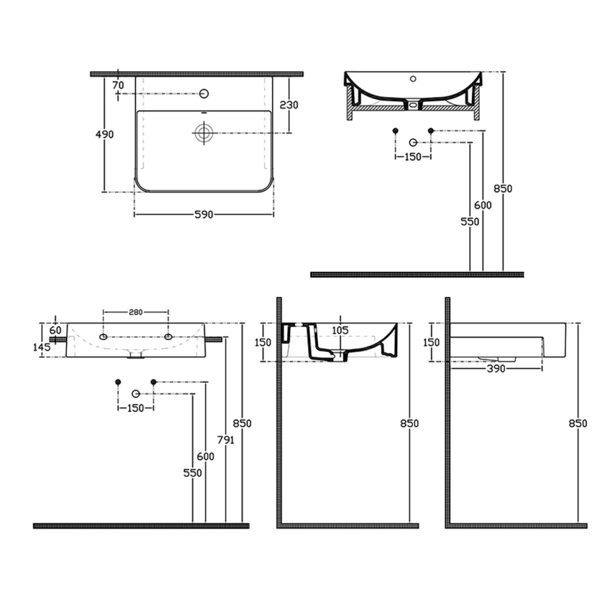 Isvea - Osittain upotettava pesuallas SOTT AQUA 59x49 cm keramiikka/valkoinen