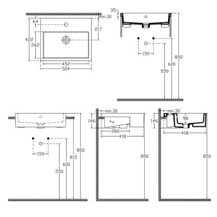 Isvea - Puoliksi upotettava pesuallas PURITY 50x42 cm keramiikka/valkoinen