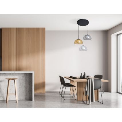 ITALUX - Riippuvalaisin kaapelilla AINALE 3xG9/7W/230V musta/kirkas/savuinen beige/harmaa