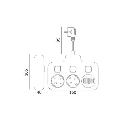 Jakorasia kytkimellä LINEA 2x230V + 4xUSB A/C SCHUKO valkoinen