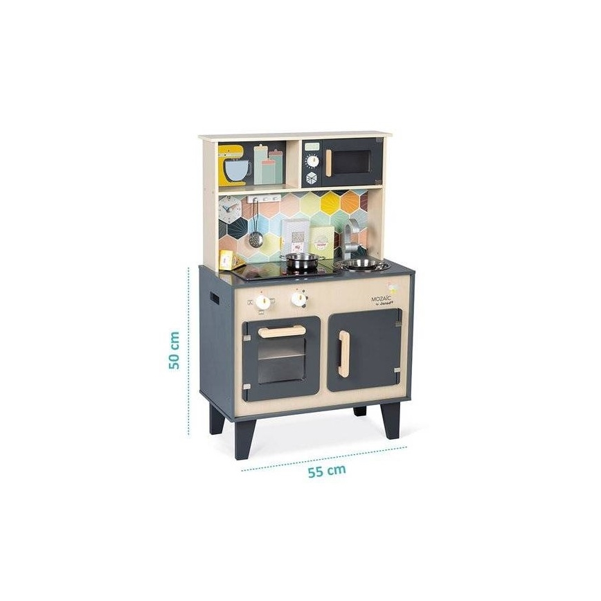 Janod - Puinen keittiö LED-keittotasolla MOZAIC 2xLR6