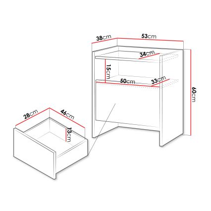 JAPANDI-yöpöytä 60x53 cm Cremona-tammi