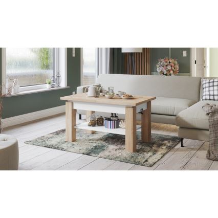 Jatkettava sohvapöytä hyllyllä ADONIS 110/150x68 cm sonoma-tammi/valkoinen