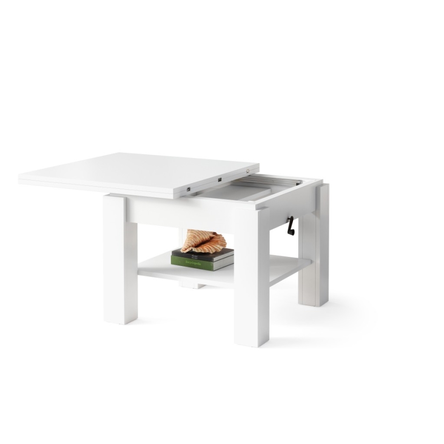 Jatkettava sohvapöytä nostettavalla kannella CALEB 75/150x75 cm valkoinen